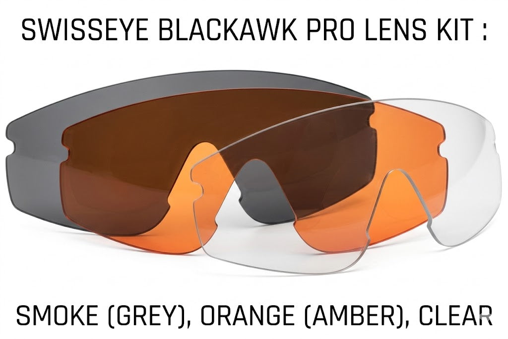 Occhiali Tattici Balistici Swisseye Blackhawk Pro | Regolabili con 3 Lenti