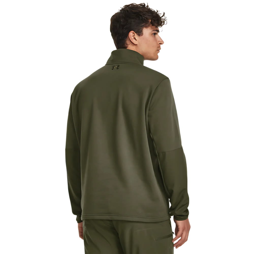 Felpa UNDER ARMOUR uomo in pile verde militare - POCKET-TACT FLEECE indossata retro