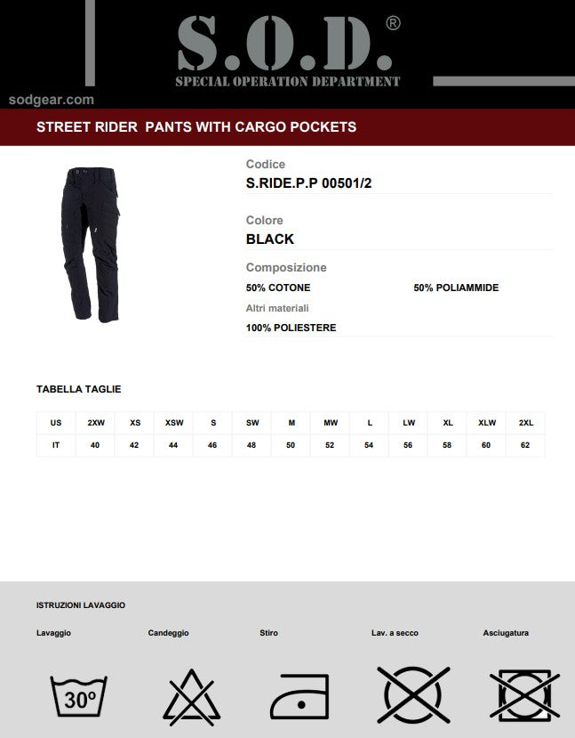 Pantalone Tattico SOD SRIDEPP - Black - Serie 00501