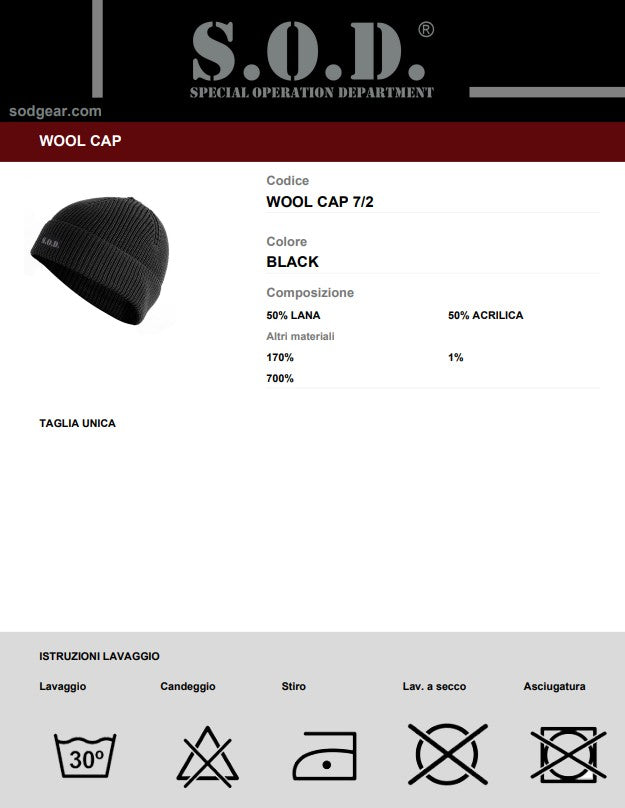 Berretto in Lana SOD Woolcap - Black - Serie 7