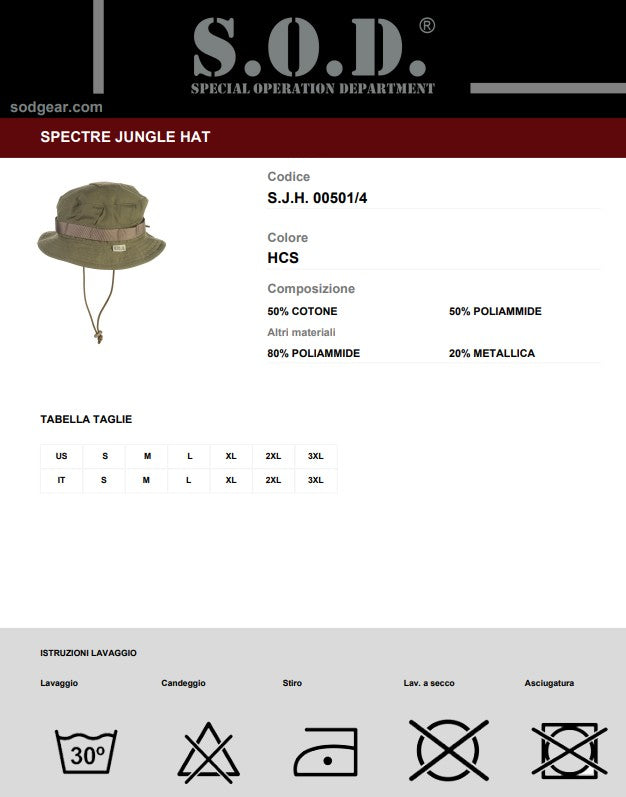 Tattico SOD Spectre Jungle Hat - HCS - Serie 00501