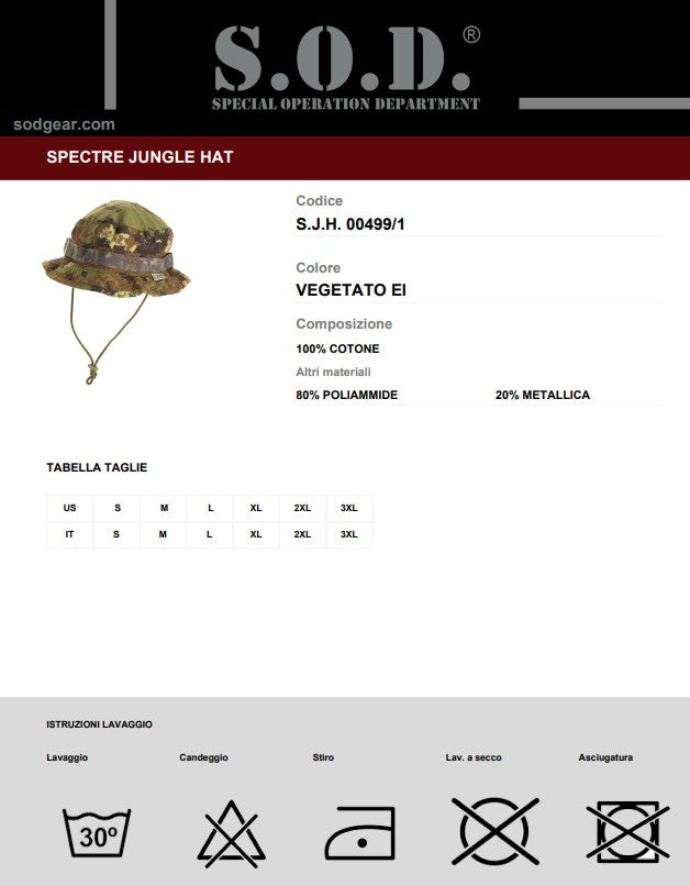 Cappello Tattico SOD Spectre Jungle Hat - Vegetato EI - Serie 00499