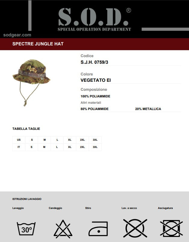Cappello Tattico SOD Spectre Jungle Hat - Vegetato EI - Serie 0759