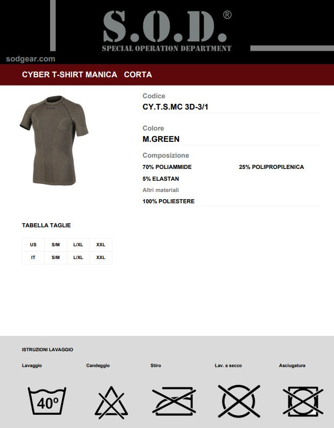 Cyber T-Shirt Manica Corta SOD Gear – M.Green