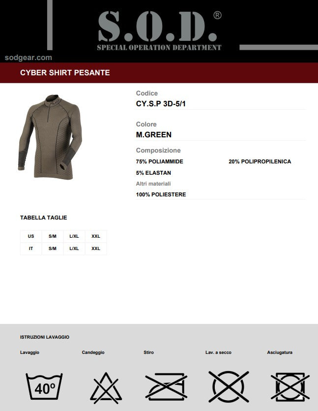 Cyber Shirt Pesante Lupetto Tattico SOD Gear M.Green