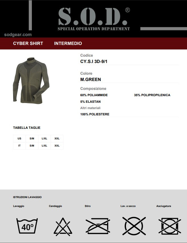 Cyber Shirt Manica Lunga Intimo Tattico SOD Gear - M.Green