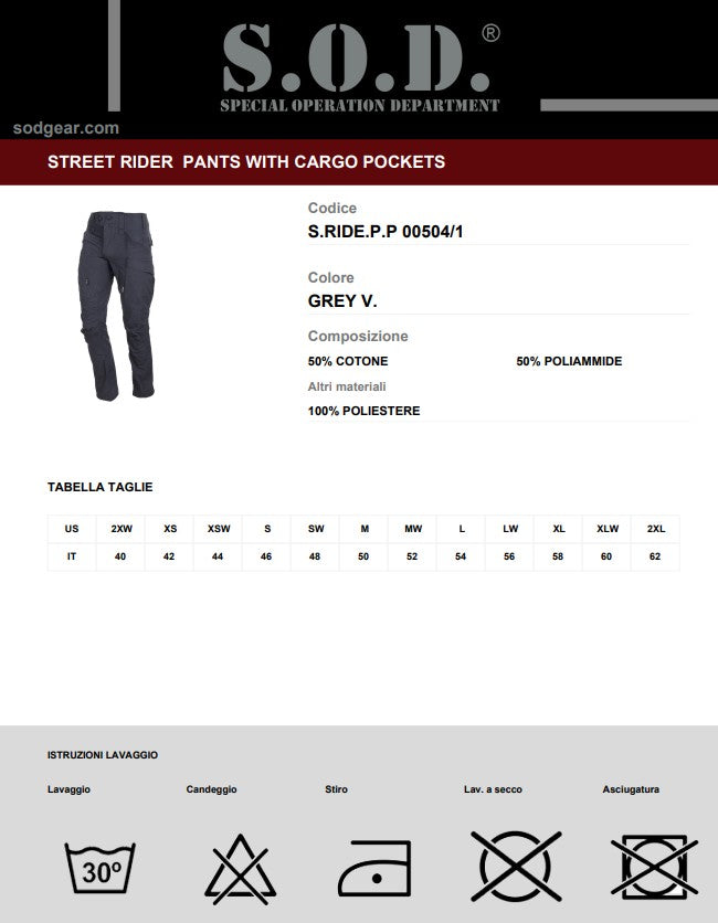 Pantalone Tattico SOD SRIDEPP - Grey V - Serie 00504