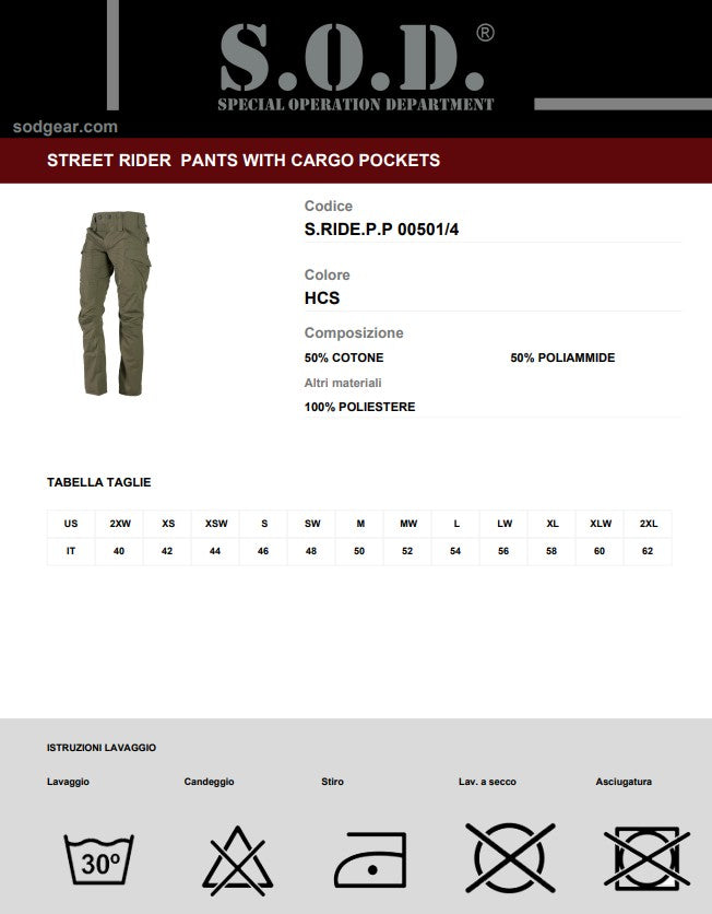 Pantalone Tattico SOD SRIDEPP - HCS - Serie 00501
