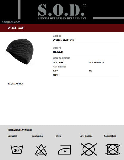 Berretto in Lana SOD Woolcap - Black - Serie 7