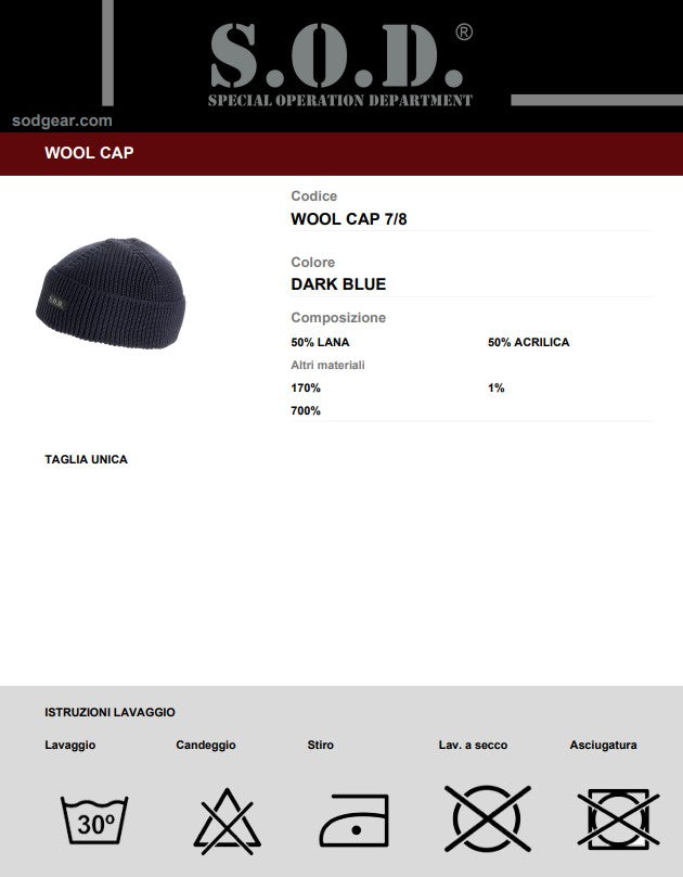 Berretto in Lana SOD Woolcap - Dark Blue - Serie 7
