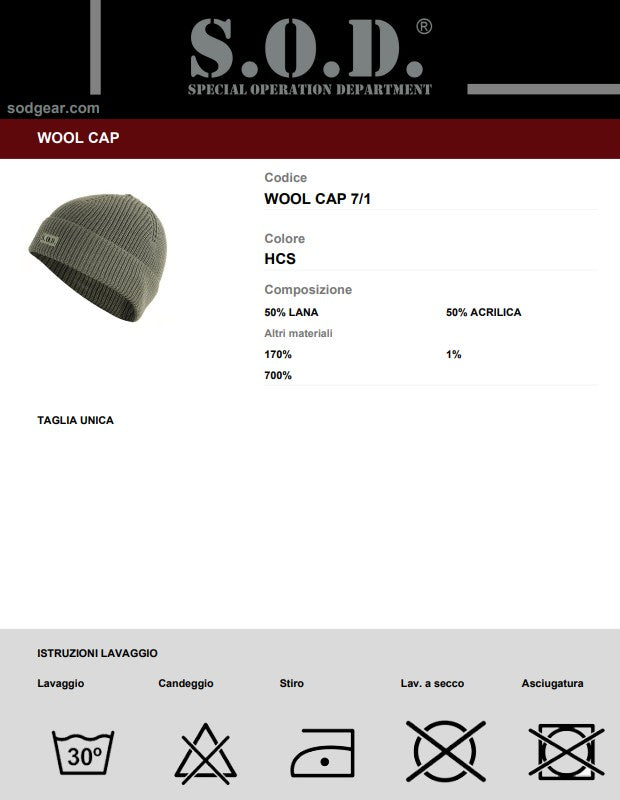 Berretto in Lana SOD Woolcap - HCS - Serie 7