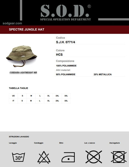 Cappello Tattico SOD Spectre Jungle Hat - HCS - Serie 0771