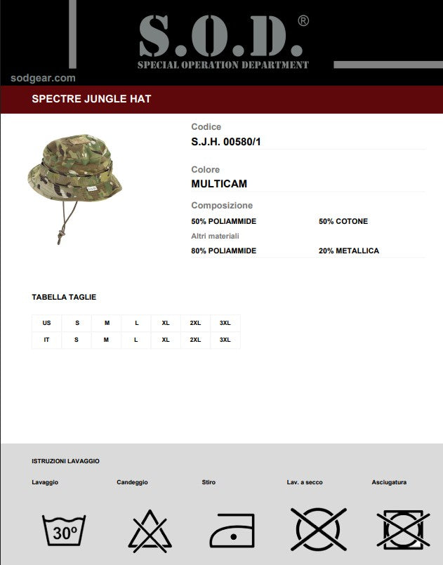 Cappello Tattico SOD Spectre Jungle Hat - Multicam - Serie 00580