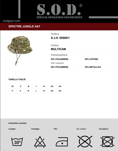 Cappello Tattico SOD Spectre Jungle Hat - Multicam - Serie 00580