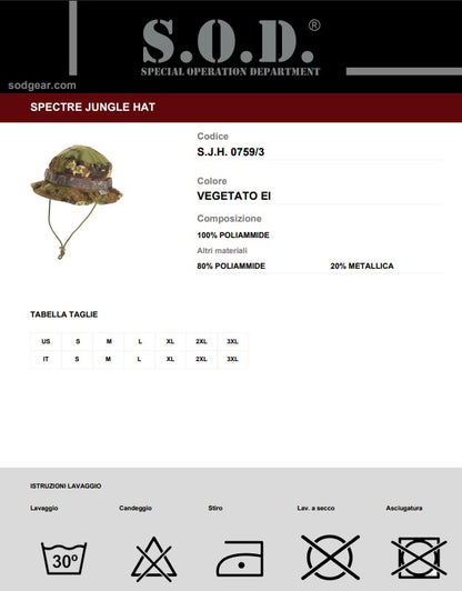 Cappello Tattico SOD Spectre Jungle Hat - Vegetato EI - Serie 0759