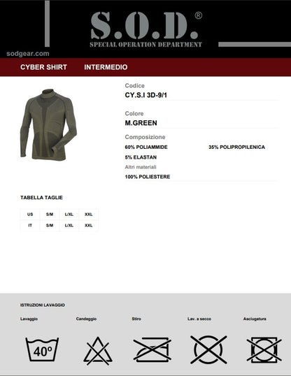Cyber Shirt Manica Lunga Intimo Tattico SOD Gear - M.Green
