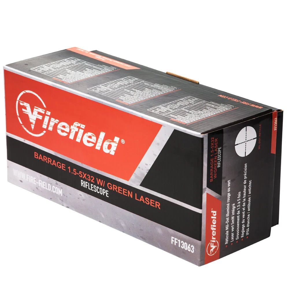 Scatola Firefield ottica Barrage 1.5-5x32 + laser verde